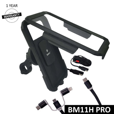 BOBO BM11H PRO Fully Waterproof Bike Phone Holder with Vibration Controller with Fast 15W Wireless & USB-C Charger