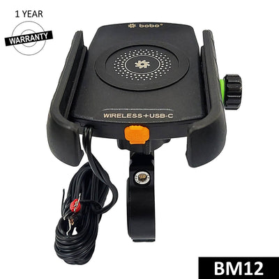BOBO BM12 Bike Phone Holder with Fast 15W Wireless & USB-C Charger